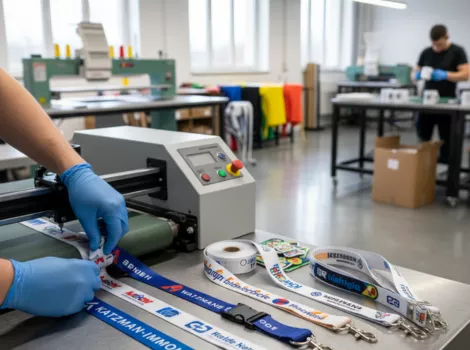 Ein großer, hochwertiger Druck wird in einer modernen Halle betrachtet.